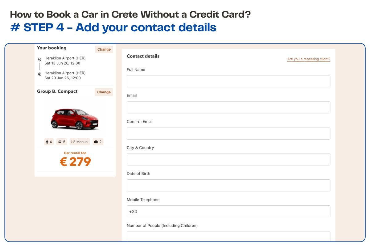 Step 4 of booking a car in Crete without a credit card &mdash; choosing a car with FDW included